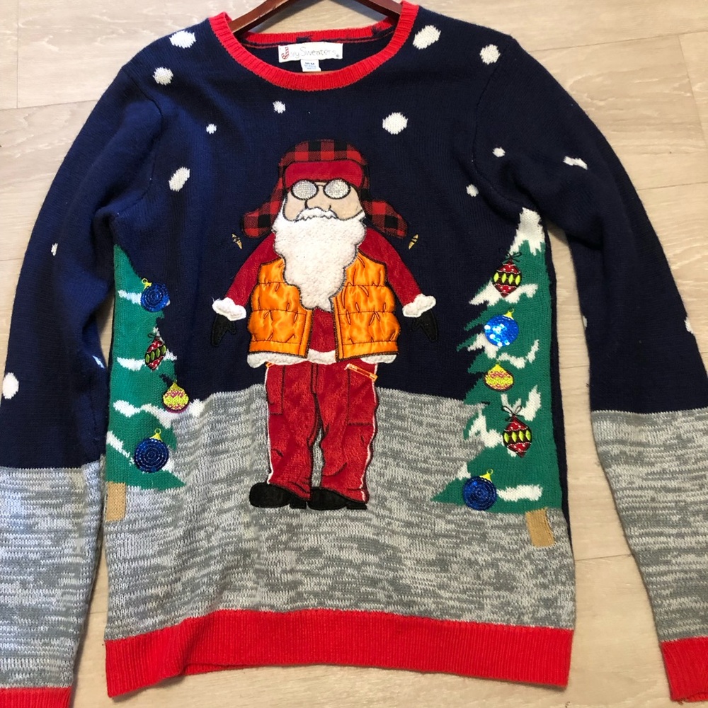 Holiday Santa Sweater - Navy and Red